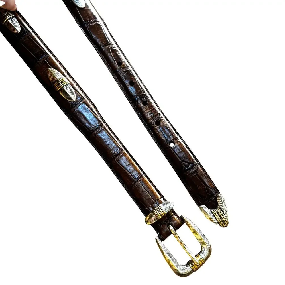 Arden leather Co Italian calfskin Sz 32 brown belt silver & gold conchos